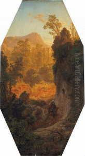 Und Schirmer, Johann Wilhelm 
Zwei Sudliche Landschaften. 1. Sudliche Gebirgslandschaft Mit Einer 
Eselreiterin. Signiert Unten Rechts: A. Achenbach. Ol Auf Leinwand, Auf Oil Painting by Andreas Achenbach