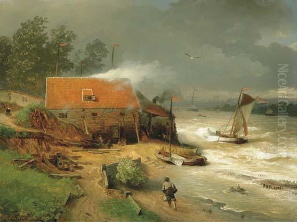 The Boat Wharf Oil Painting by Andreas Achenbach