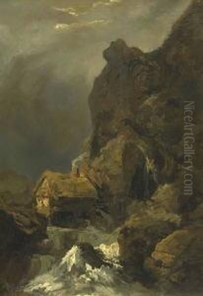 Muhle Am Gebirgsbach. Oil Painting by Andreas Achenbach