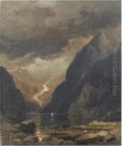 Le Rigi-rothstock Pres Du Lac Des Quatre Cantons (suisse) Oil Painting by Andreas Achenbach