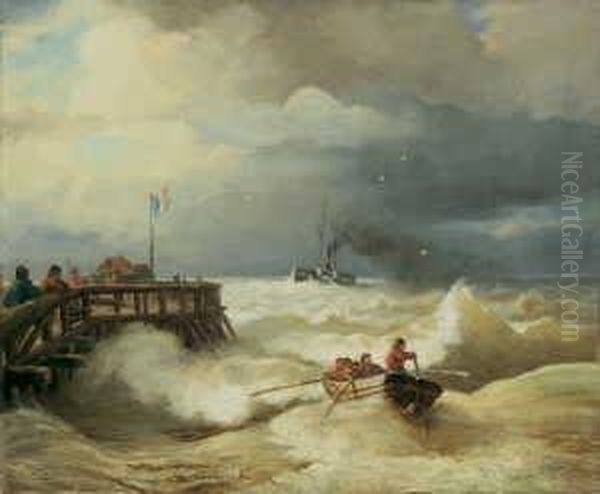 Das Lotsenboot. Signiert Und 
Datiert Unten Mitte: A. Achenbach/88. Ol Auf Leinwand. H 54,5; B 66 Cm. Oil Painting by Andreas Achenbach