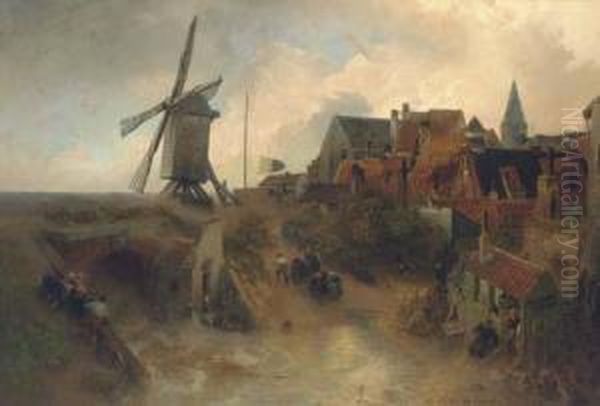 A Windmill In A Storm Oil Painting by Andreas Achenbach