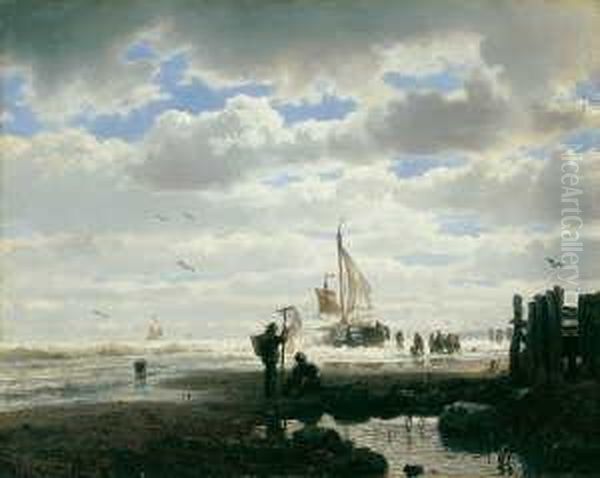 Fischer Am Strand. Signiert Und 
Datiert Unten Links: A. Achenbach/1859. Ol Auf Leinwand. H 31,5; B 39,5 
Cm. Provenienz: Galerie Paffrath, Dusseldorf; Rheinische Privatsammlung.
 Andreas Achenbach War Der Erfolgreichste Dusseldorfer Landschaftsmaler 
 Oil Painting by Andreas Achenbach