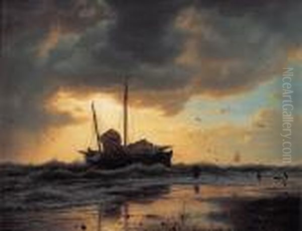 Wybrzeze Morskie O Zachodzie Slonca 1849 R. Oil Painting by Andreas Achenbach