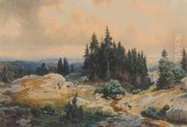 Weite Waldlandschaft Mit Figuren Oil Painting by Oswald Achenbach