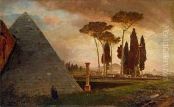 Cestius-pyramide Und Protestantischerfriedhof In Rom Oil Painting by Oswald Achenbach