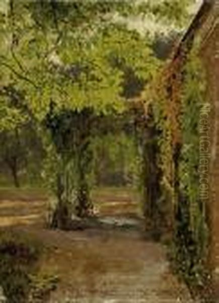 Overgrown Pergola In Dusseldorfer Jacobipark In The Summer Oil Painting by Oswald Achenbach