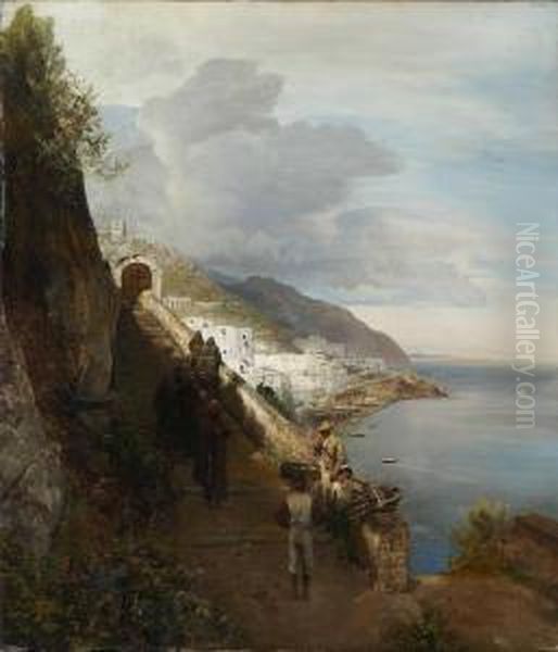 Amalfi - Am Aufgang Zum Convento Dei Cappuccini. Oil Painting by Oswald Achenbach