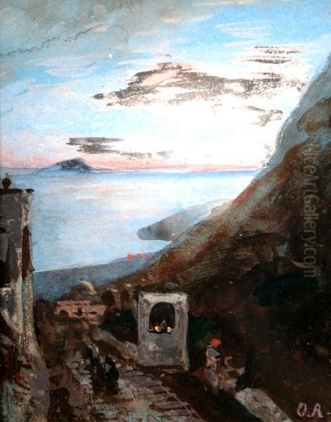 The Bay Of Naples, With Capri In Thedistance Oil Painting by Oswald Achenbach