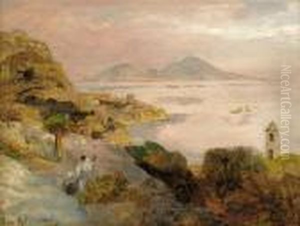 Die Neapolitanische Kuste Mit Blick Auf Capri Oil Painting by Oswald Achenbach