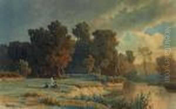 Landschaft Mit Stillemgewasser Oil Painting by Oswald Achenbach