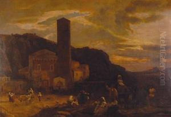 La Festa Del Patrono Oil Painting by Oswald Achenbach