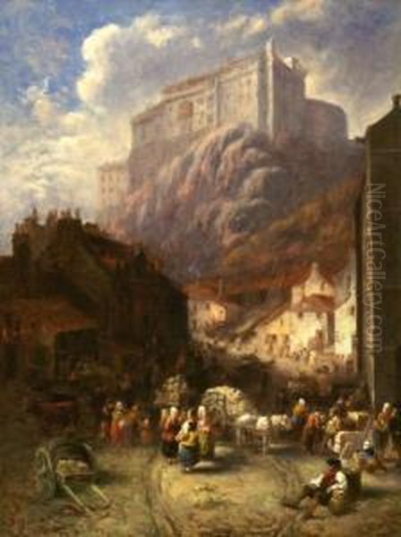 Mountain Village Oil Painting by Oswald Achenbach