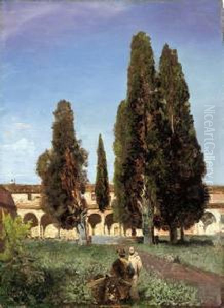 Italienischer Klostergarten Oil Painting by Oswald Achenbach