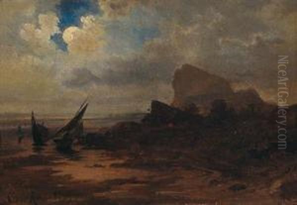 A Southern Coastal Landscape Oil Painting by Oswald Achenbach