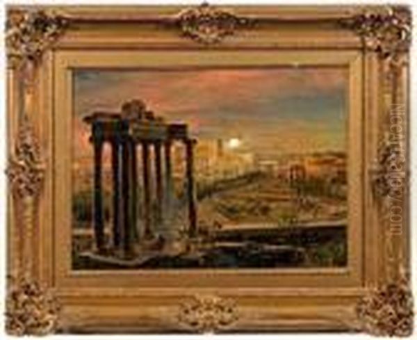 Ansicht Von Rom Mit Dem Forum Romanum Im Mondschein Oil Painting by Oswald Achenbach