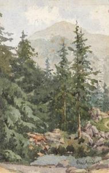 Paysage De Montagne Oil Painting by Oswald Achenbach