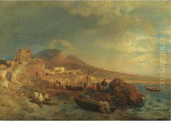 The Bay Of Naples Oil Painting by Oswald Achenbach