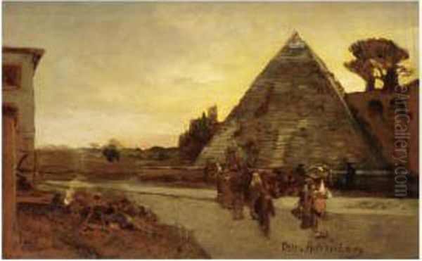 Pyramid Of Cestius Oil Painting by Oswald Achenbach