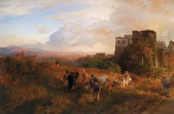 Atmosfera Serale Nella Campagna Romana Oil Painting by Oswald Achenbach