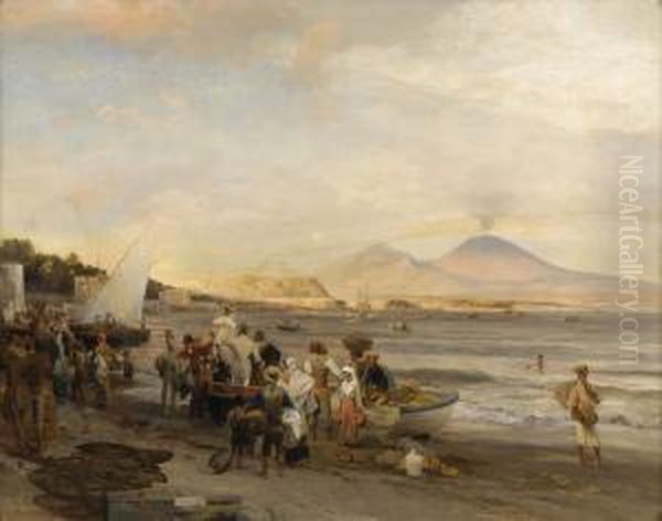 Am Strand Von Neapel. Oil Painting by Oswald Achenbach