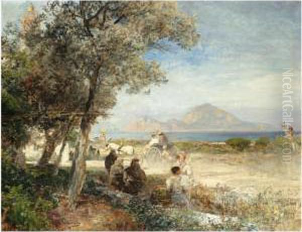 Blick Auf Den Golf Von Neapel (view Of The Bay Of Naples) Oil Painting by Oswald Achenbach