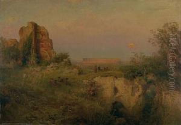 Blick Auf Das Kolosseum Im Abendrot. Oil Painting by Oswald Achenbach