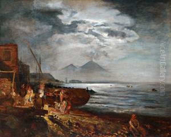 Abendstimmung In Der Bucht Von Neapel Oil Painting by Oswald Achenbach