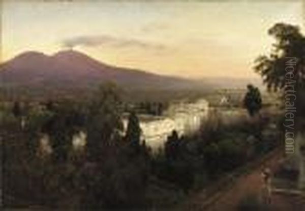 Campo Santo In Poggioreale Near Naples Oil Painting by Oswald Achenbach