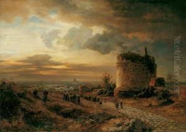 Blick Von Dem Grabmal Der Cecilia
 Metella Auf Rom. Oil Painting by Oswald Achenbach