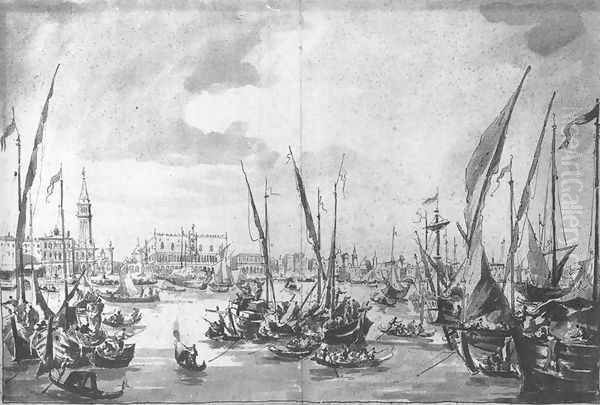 The Molo and the Riva degli Schiavoni from the Bacino di San Marco c. 1760 Oil Painting by Francesco Guardi