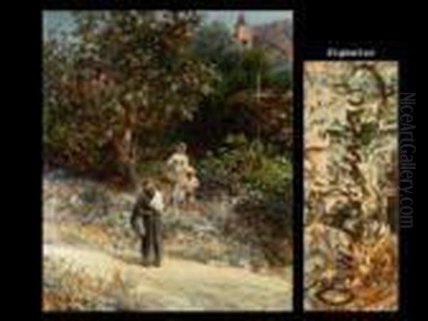 Im Klostergarten San Albano Oil Painting by Oswald Achenbach