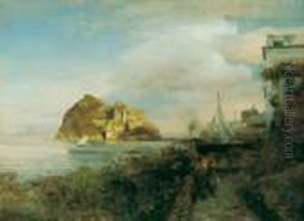 Abend Auf Der Insel Ischia Mit Blick Auf Das Castello Aragonese Oil Painting by Oswald Achenbach