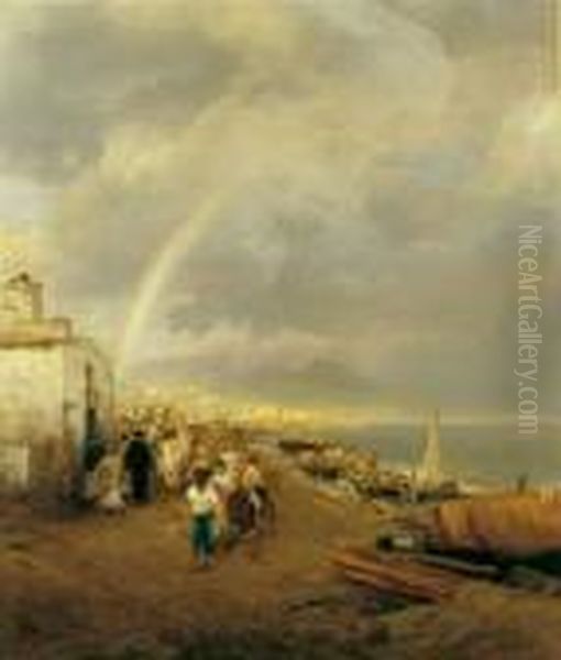 Abziehendes Gewitter Und Ein 
Regenbogen Uber Dem Golf Von Neapel. Signiert Unten Rechts: Osw. 
Achenbach. Ol Auf Leinwand. H 129; B 110 Cm. Provenienz: Privatsammlung,
 Hannover. Moglicherweise Identisch Mit Dem Bei Boetticher, Malerwerke 
Des 19. Ja Oil Painting by Oswald Achenbach