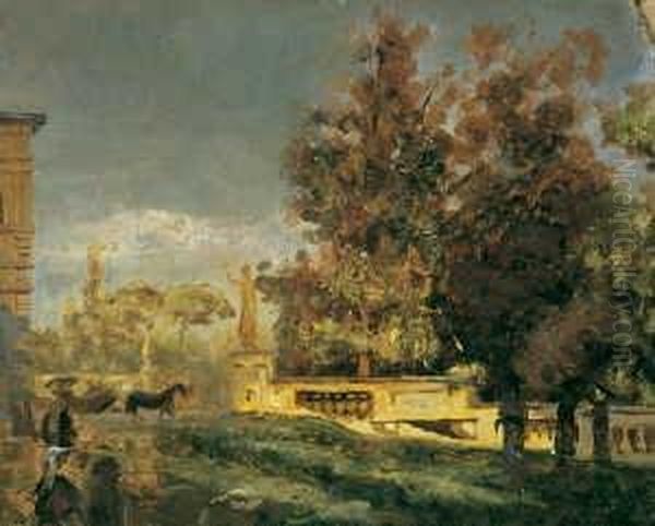 Im Park Der Villa Borghese In Rom Oil Painting by Oswald Achenbach