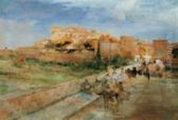 Blick Uber Die Via Appia Nuova Auf Den Lateran Oil Painting by Oswald Achenbach