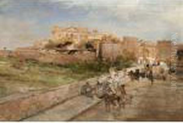 Via Appia Mit Blick Auf Den Lateran In Rom Oil Painting by Oswald Achenbach