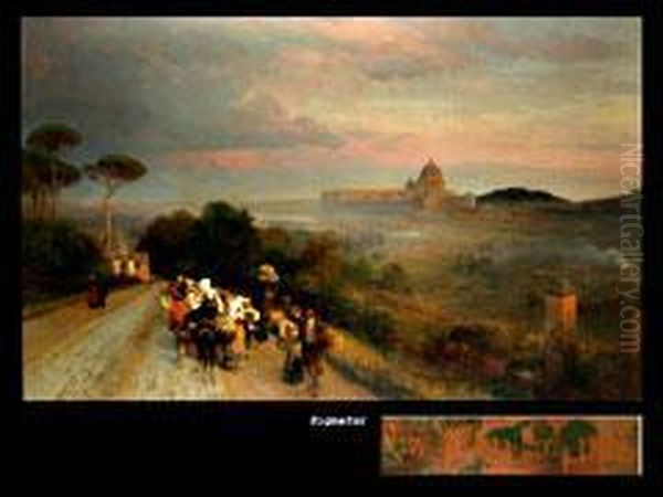 Via Cassia Bei Rom Mit Blick Auf Den Vatikan Oil Painting by Oswald Achenbach