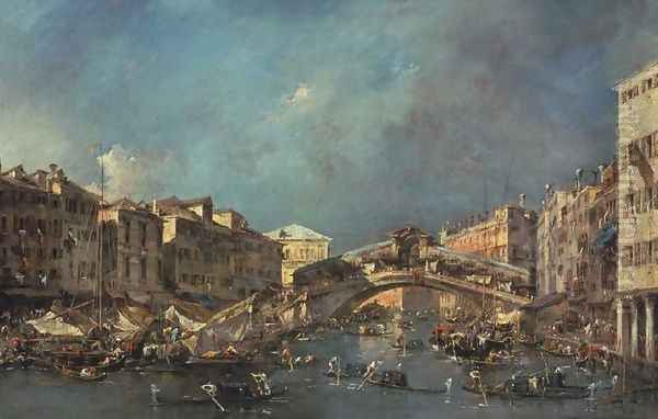 The Rialto Bridge with the Riva del Vin Oil Painting by Francesco Guardi