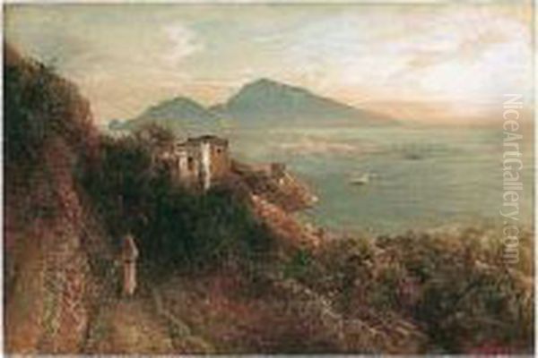 Blick Vom Kap Massa Auf Die Insel Capri (view From Cape Massa Towards Capri) Oil Painting by Oswald Achenbach