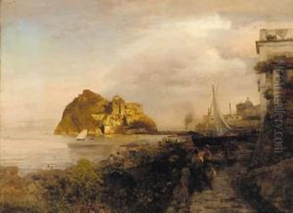 The Bay Of Naples Oil Painting by Oswald Achenbach