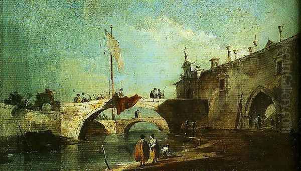 Caprice with Brighs over a Canal Oil Painting by Francesco Guardi