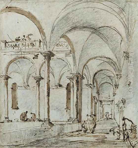 Porticoes in a courtyard, with two figures Oil Painting by Francesco Guardi