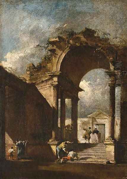 A capriccio with figures amongst classical ruins Oil Painting by Francesco Guardi