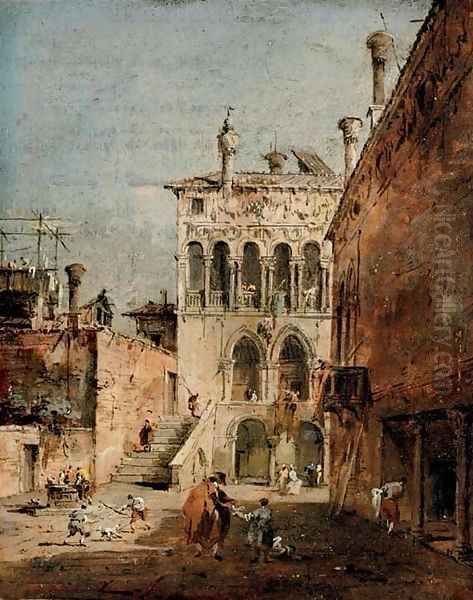 An architectural capriccio with a campiello Oil Painting by Francesco Guardi