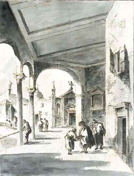 Figures in a loggia near a church Oil Painting by Francesco Guardi