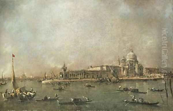 The Entrance to the Grand Canal, Venice, looking towards the Dogana and Santa Maria della Salute from the Riva del Grano, the Giudecca and the Redento Oil Painting by Francesco Guardi