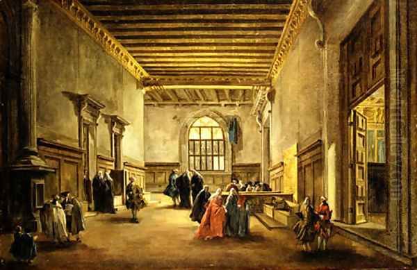 The Antechamber of the Sala del Maggior Consiglio possibly ca 1765 Oil Painting by Francesco Guardi