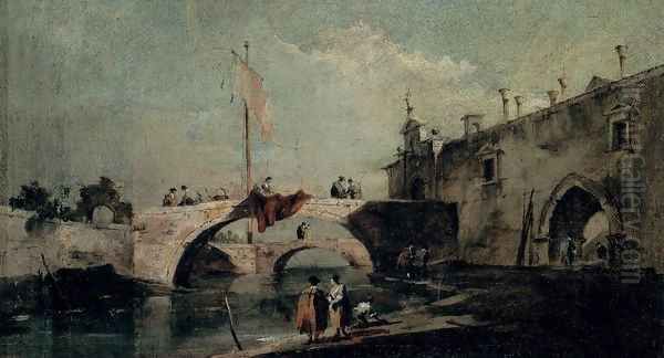 Town with a Bridge Oil Painting by Francesco Guardi