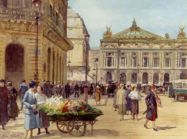 The Flower Seller, Place De L'Opera, Paris Oil Painting by Victor-Gabriel Gilbert